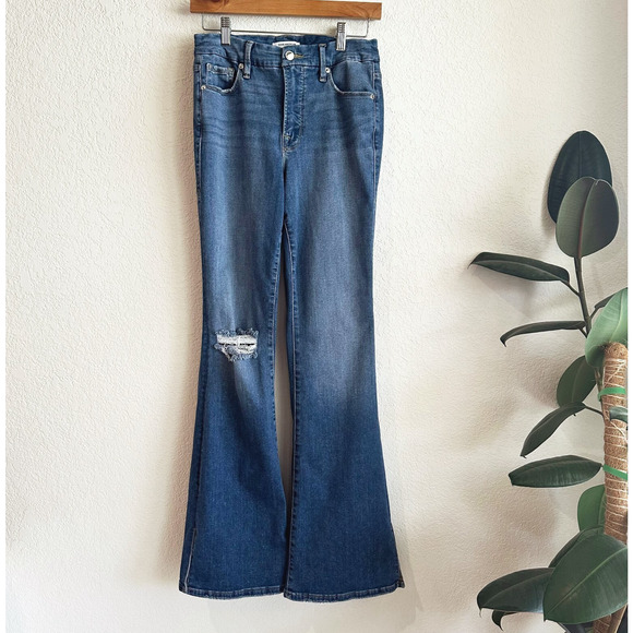 Good American Good Flare Jeans Size 8/29 Stretch Distressed Boho Hippie Retro - Picture 1 of 9